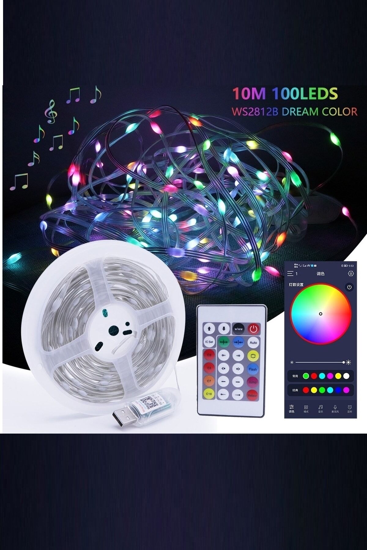 RGB Damla Led Bluetooth Su Geçirmez Sese Duyarlı 10 Metre Led Işık