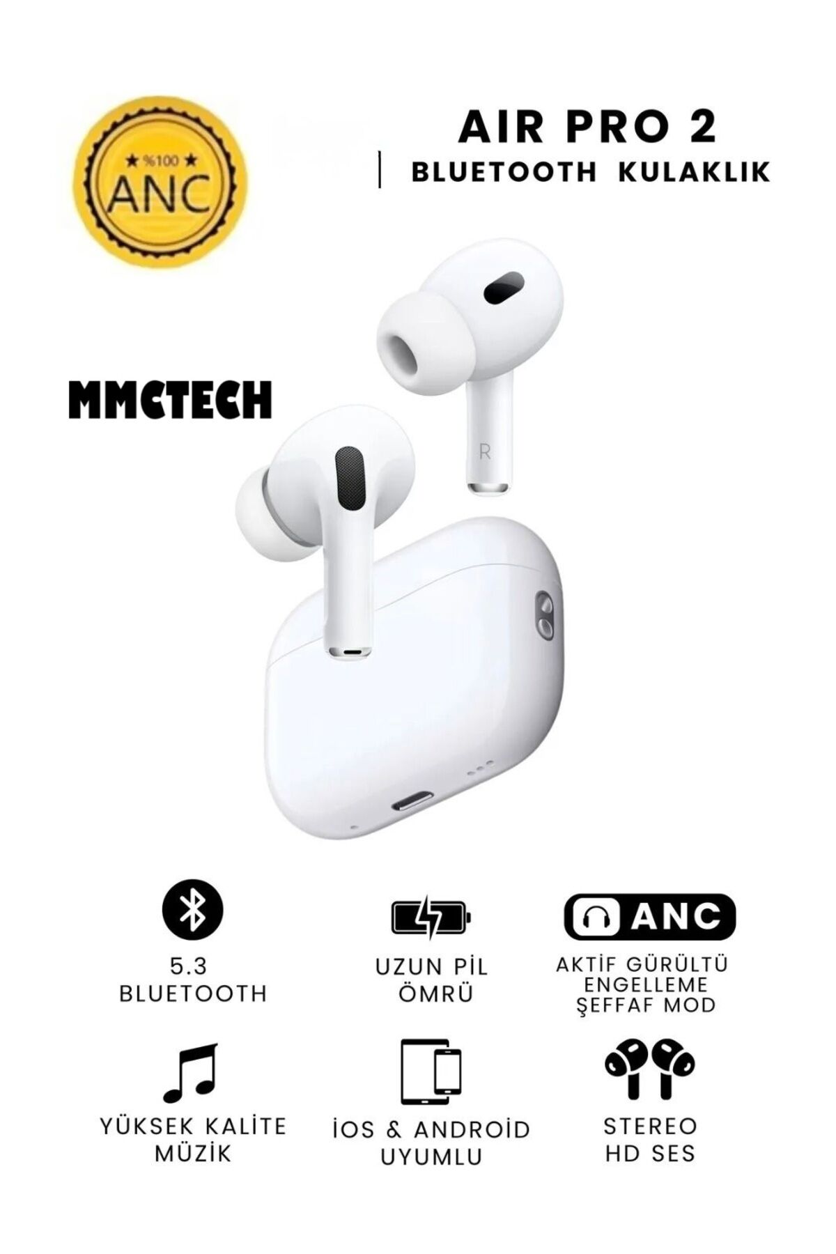 Pro 2.nesil Bluetooh Kablosuz Kulaklık Anc Modlu Tüm Özellikleri Aktif Ios/android Wireless Şarjlı
