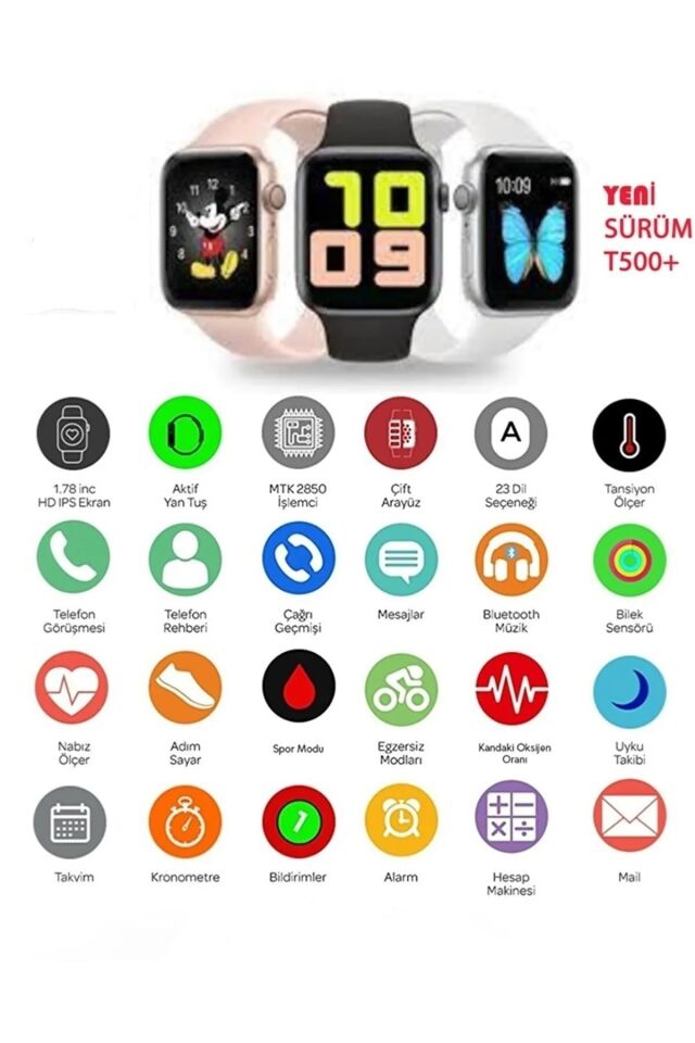 Akıllı Saat T500 Plus +   Kablosuz Kulaklık Ikili Set Ios Android Smartwatch