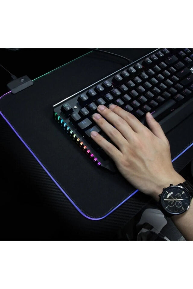 Rgb Düz Siyah 80*30 Cm Mousepad 13 Modlu Işık Açma Kapama