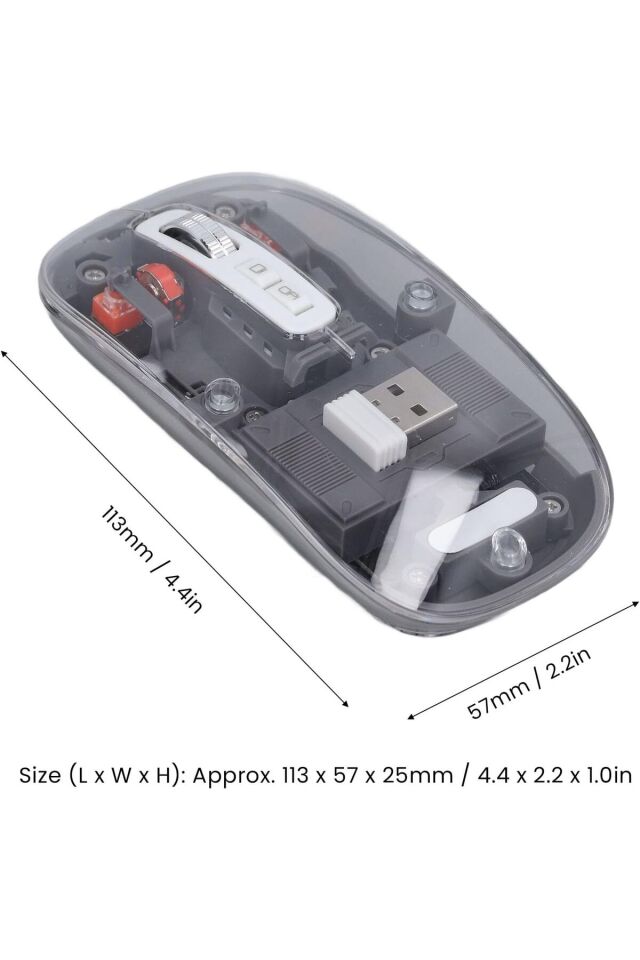Şeffaf Kablosuz Mouse Sessiz Tuş 3 DPI Modu Çift Bağlantı Ergonomik 180 Saat Kullanım