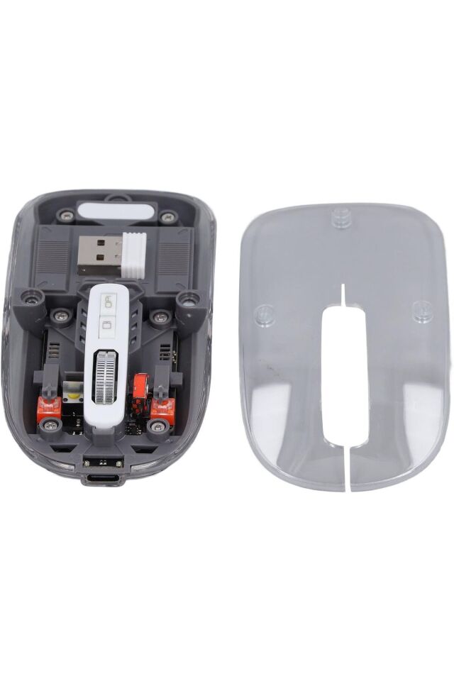 Şeffaf Kablosuz Mouse Sessiz Tuş 3 DPI Modu Çift Bağlantı Ergonomik 180 Saat Kullanım
