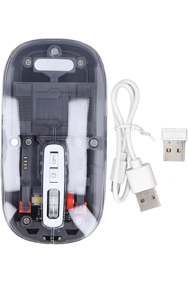 Şeffaf Kablosuz Mouse Sessiz Tuş 3 DPI Modu Çift Bağlantı Ergonomik 180 Saat Kullanım