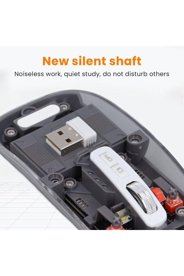 Şeffaf Kablosuz Mouse Sessiz Tuş 3 DPI Modu Çift Bağlantı Ergonomik 180 Saat Kullanım