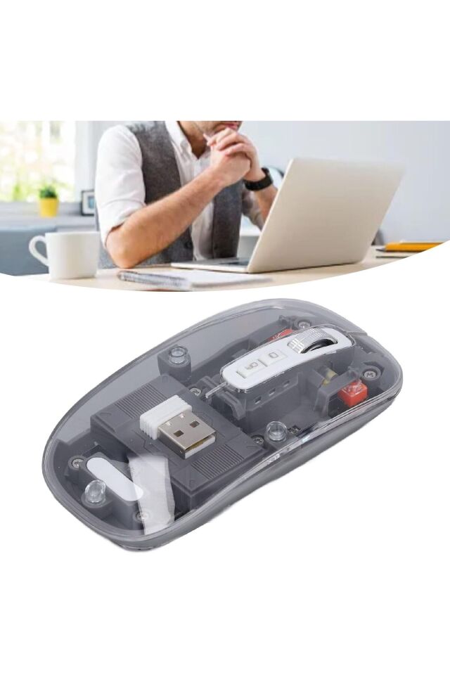 Şeffaf Kablosuz Mouse Sessiz Tuş 3 DPI Modu Çift Bağlantı Ergonomik 180 Saat Kullanım