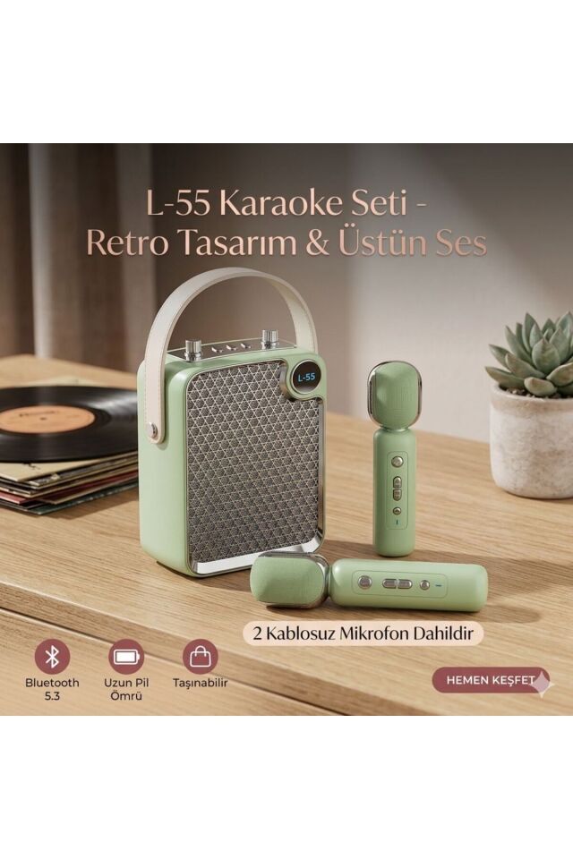 Çift Mikrofonlu 6 Ses Efektli 50 Watt Taşınabilir Bluetooth Hoparlör
