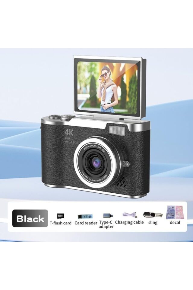 4K Dijital Retro Video Kamera 48MP 15X Zoom Flaşlı Dijital Vlog Fotoğraf Makinesi TÜRKÇE