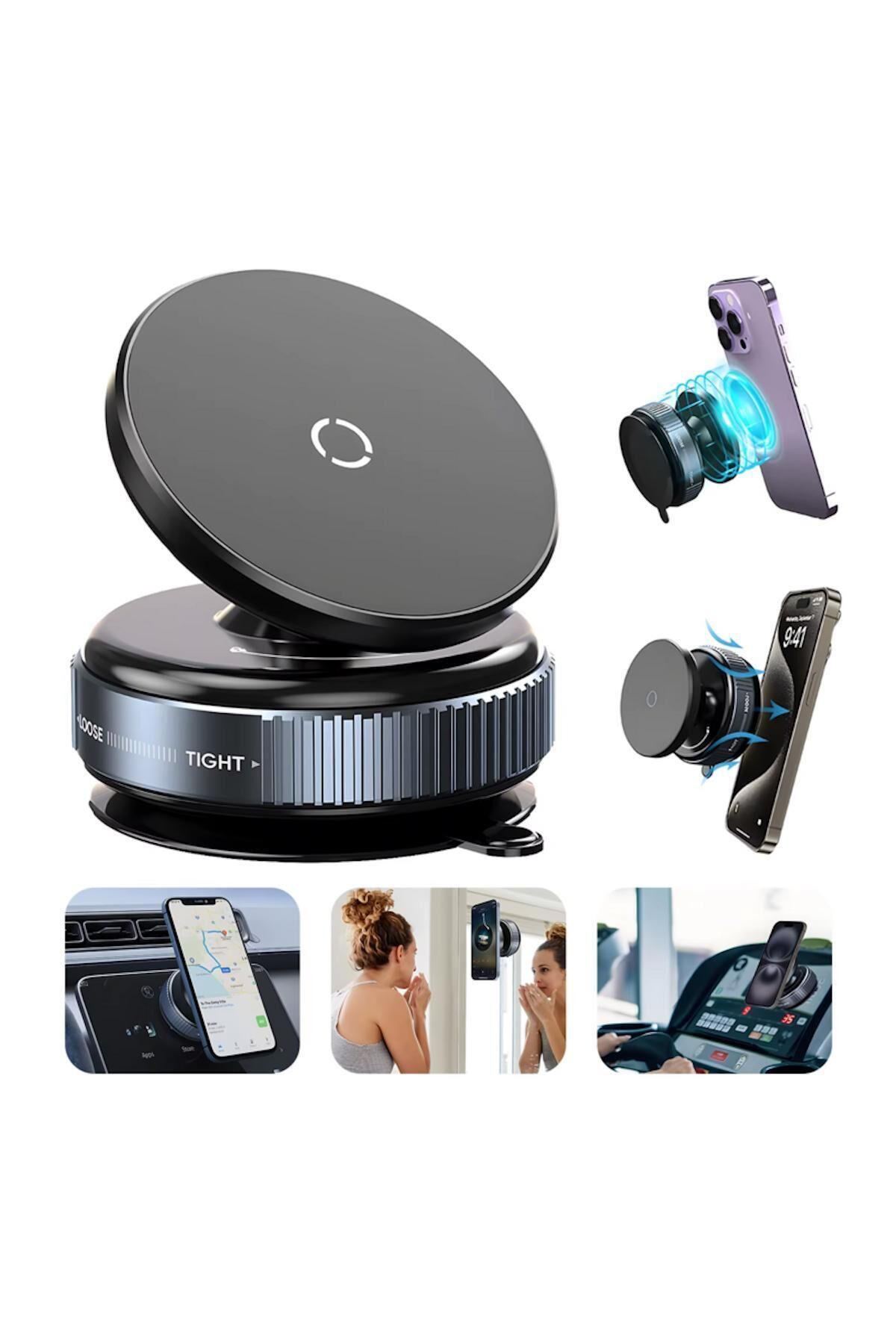 360° Dönebilen Vakumlu Magnetik Telefon Tutucu Ayna cam araba