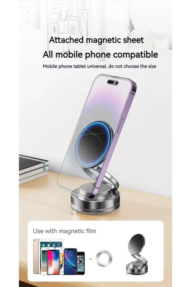360° Dönebilen Vakumlu Magnetik Telefon Tutucu Ayna cam araba