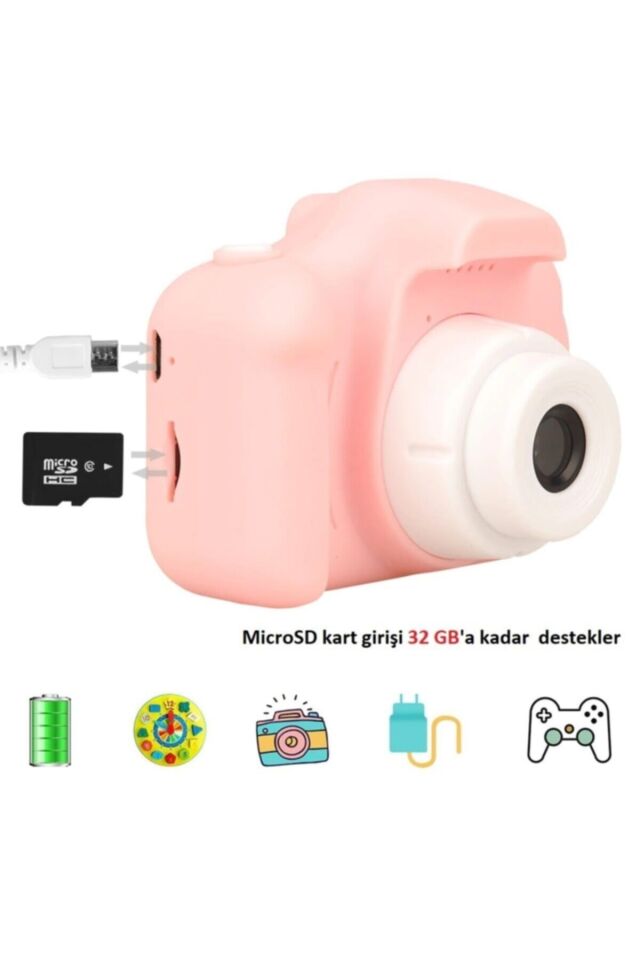 Mini Çocuk Kamerası 1080p Hd Video Çekim Kalitesi Cmr9 Dijital Fotoğraf Makinesi Pembe