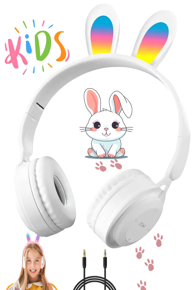 LED Rgb Işıklı Pembe Bluetooth Kulaklık Tavşan Tasarımlı Katlana Bilir