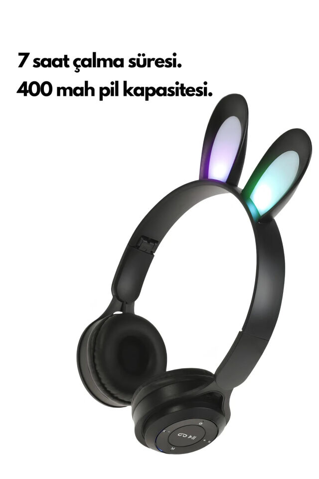 LED Rgb Işıklı Pembe Bluetooth Kulaklık Tavşan Tasarımlı Katlana Bilir