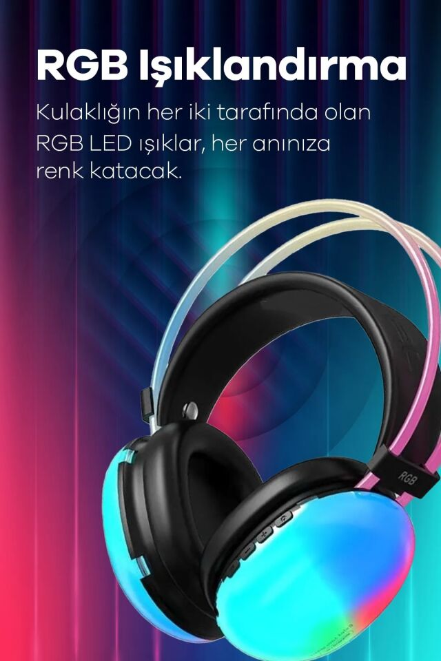 Kablosuz Oyuncu Kulaklığı 7.1 Full Rgb Işıklı Stereo Profesyonel Ses Kulaküstü Mikrofonlu Gaming