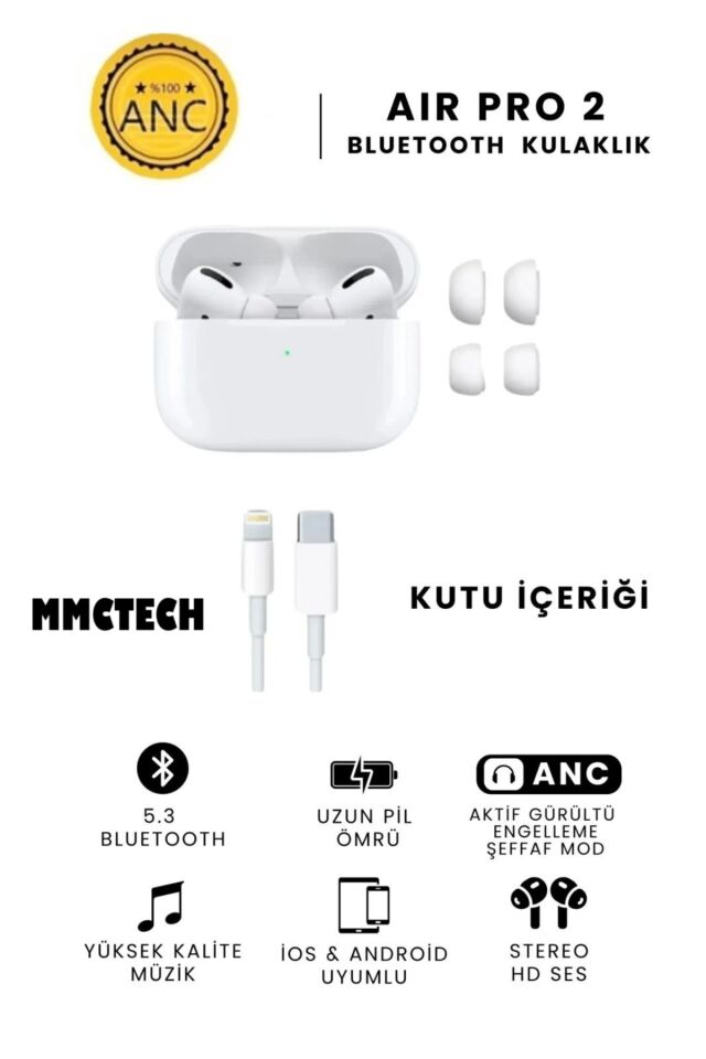 Pro 2 Ios Ve Android Uyumlu Bluetooth Kulaklık Süper Kalite Anc Özelikli