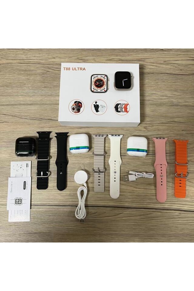 Smart Watch8 T88 Ultra Akıllı Saat Airpods Kulaklık Arama Özeliği Çift Kordon Tüm Telefonlara Uyumlu