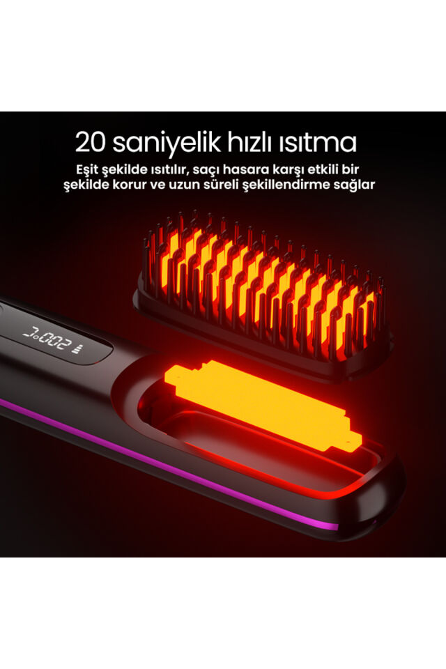 Şarjlı ve Taşınabilir Iyonik Saç Şekillendirici ve Düzleştirici Fön Tarağı