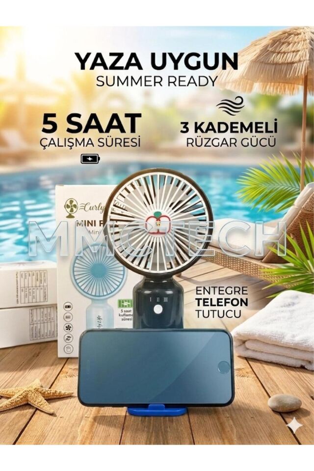 Mini Şarjlı Soğutucu El Fanı 5 Saat Kullanma Süresi 3 Kademeli Telefon tutucu El Fanı