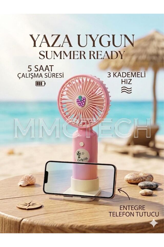 Mini Şarjlı Soğutucu El Fanı 5 Saat Kullanma Süresi 3 Kademeli Telefon tutucu El Fanı