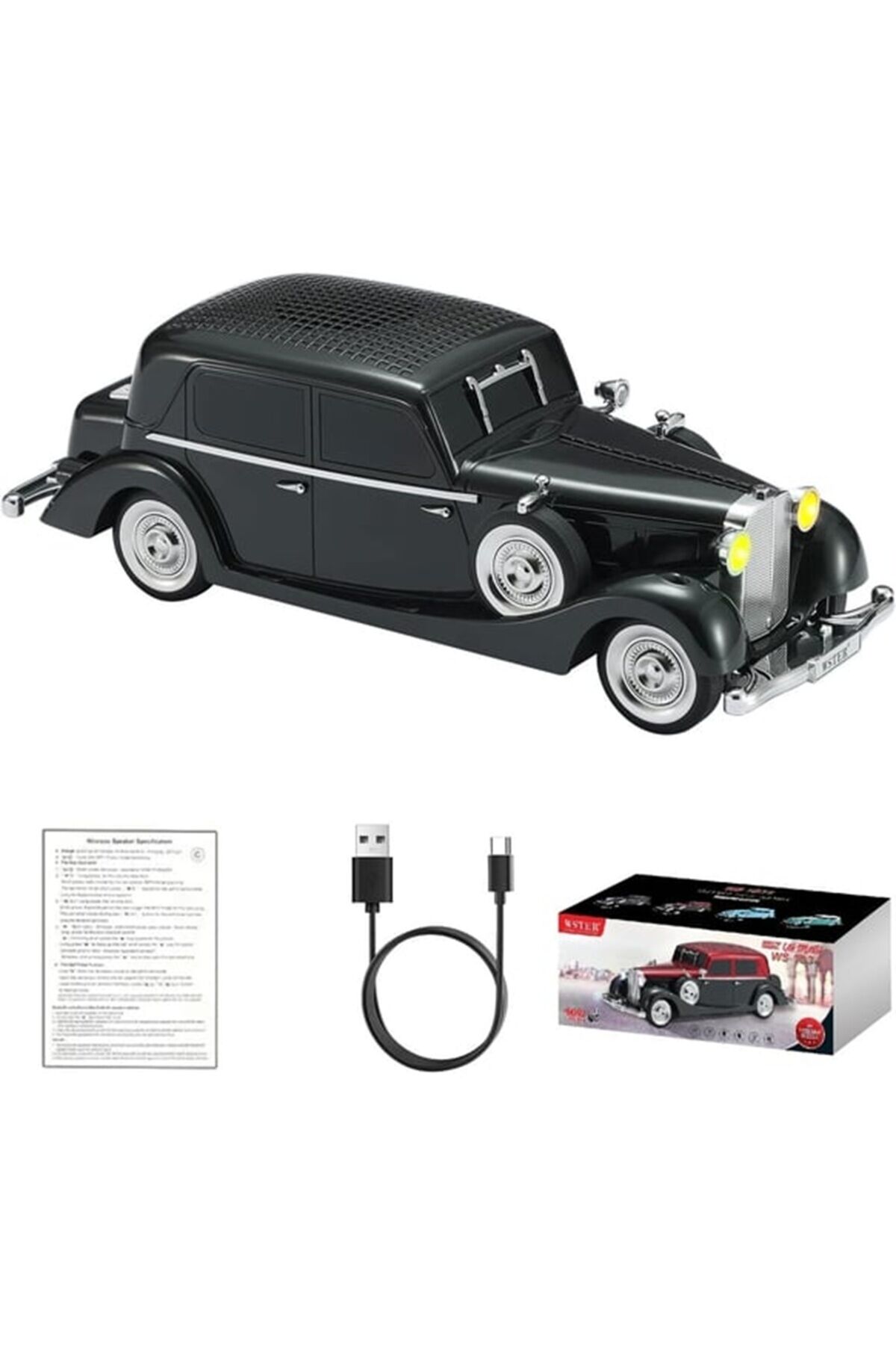 WS-1934 Pontiac Sedan Diecast Araba Bluetooth Hoparlör Işıklı, FM Radyo ve USB Destekli Müzik Kutusu