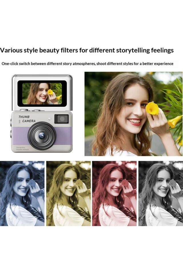 48MP 4K Mini Dijital Fotoğraf Makinesi 2.4'' Döner Selfie Ekranı Otomatik Odaklama LED Flaş Şarj Edilebilir
