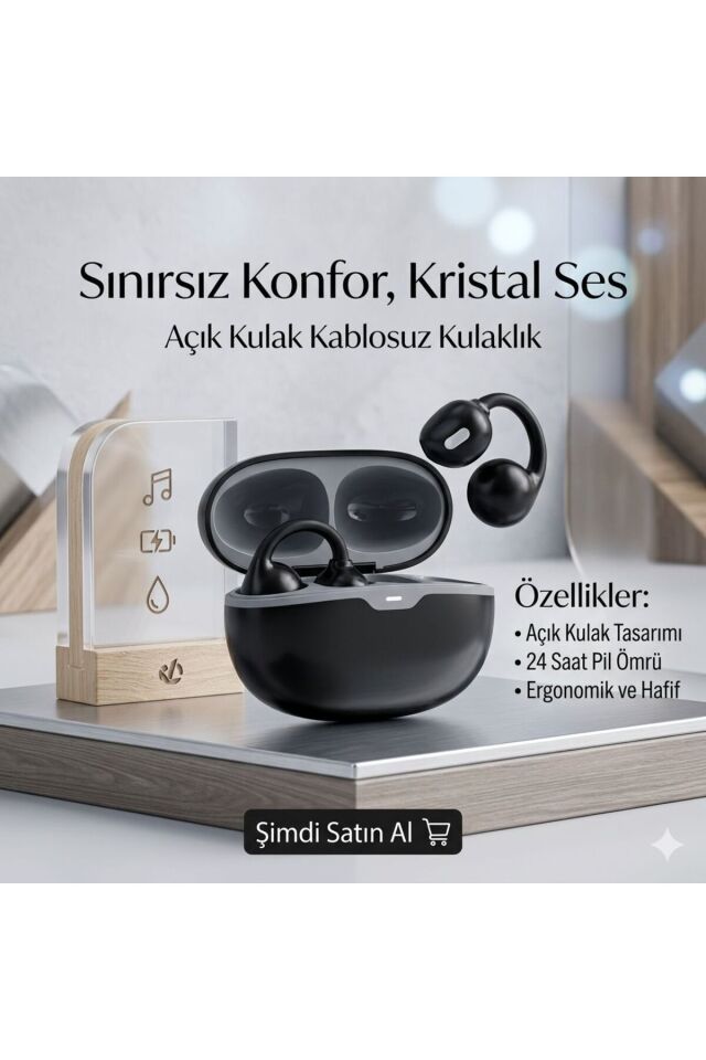 Klipsli Kablosuz Kulaklık Açık Tasarım, Bluetooth 5.4, ENC Gürültü Engelleme