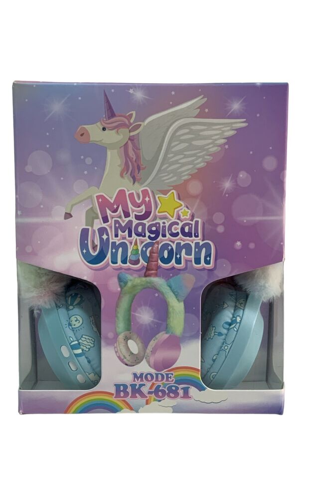 Bk-681 Peluş unicorn Kablosuz 5.0 Uyumlu Mikrofonlu Sd Kart Girişli Kulak Üstü Bluetooth Kulaklık