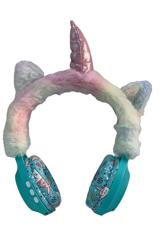 Bk-681 Peluş unicorn Kablosuz 5.0 Uyumlu Mikrofonlu Sd Kart Girişli Kulak Üstü Bluetooth Kulaklık