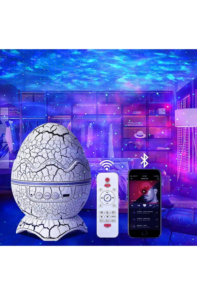 Dinazor Yumurtası Şekilli Kumandalı Galaxy yıldızlı Gökyüzü Kablosuz Bluetooth Speaker Gece Lambası