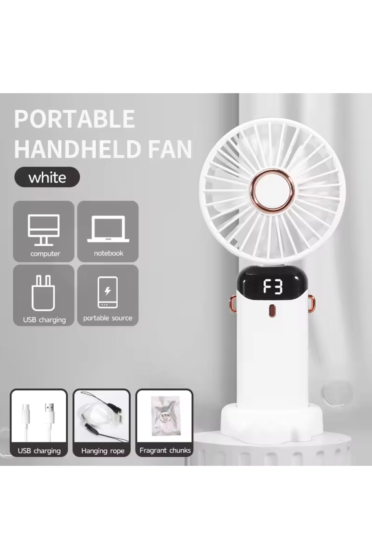 Taşınabilir Dijitalli Mini Fan Şarjlı, Sessiz ve Güçlü Serinletici Fan