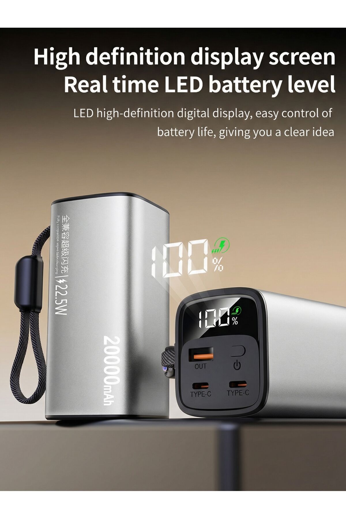 20000mAh Güç Bankası Hızlı Şarjlı Akıllı Ürünler için Taşınabilir Şarj Cihazı Powerbank