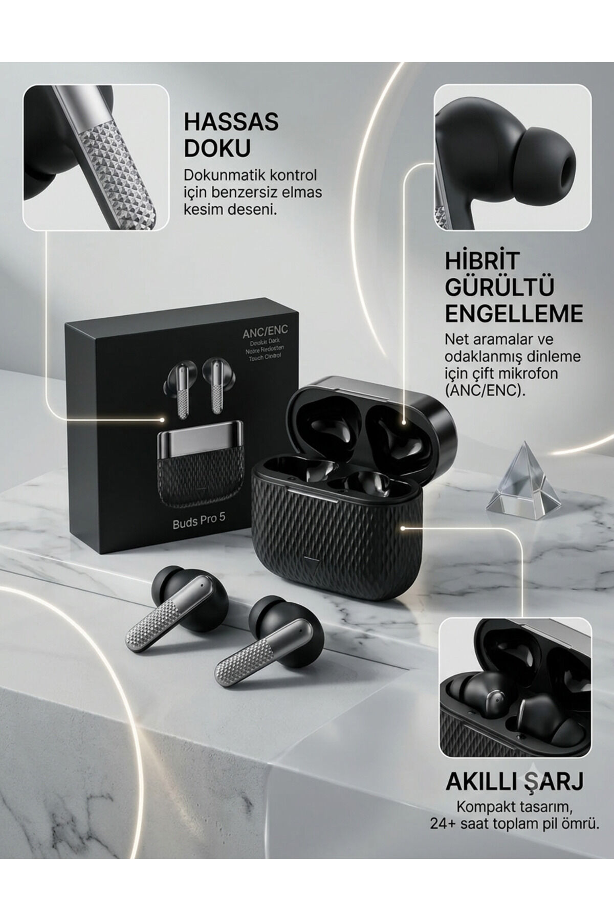 2027 Yeni Nesil Bluetooth Kulaklık Pro 5 Enc Spor Kulaklıklar Kablosuz Stereo Kulaklıklar TWS Kulaklık