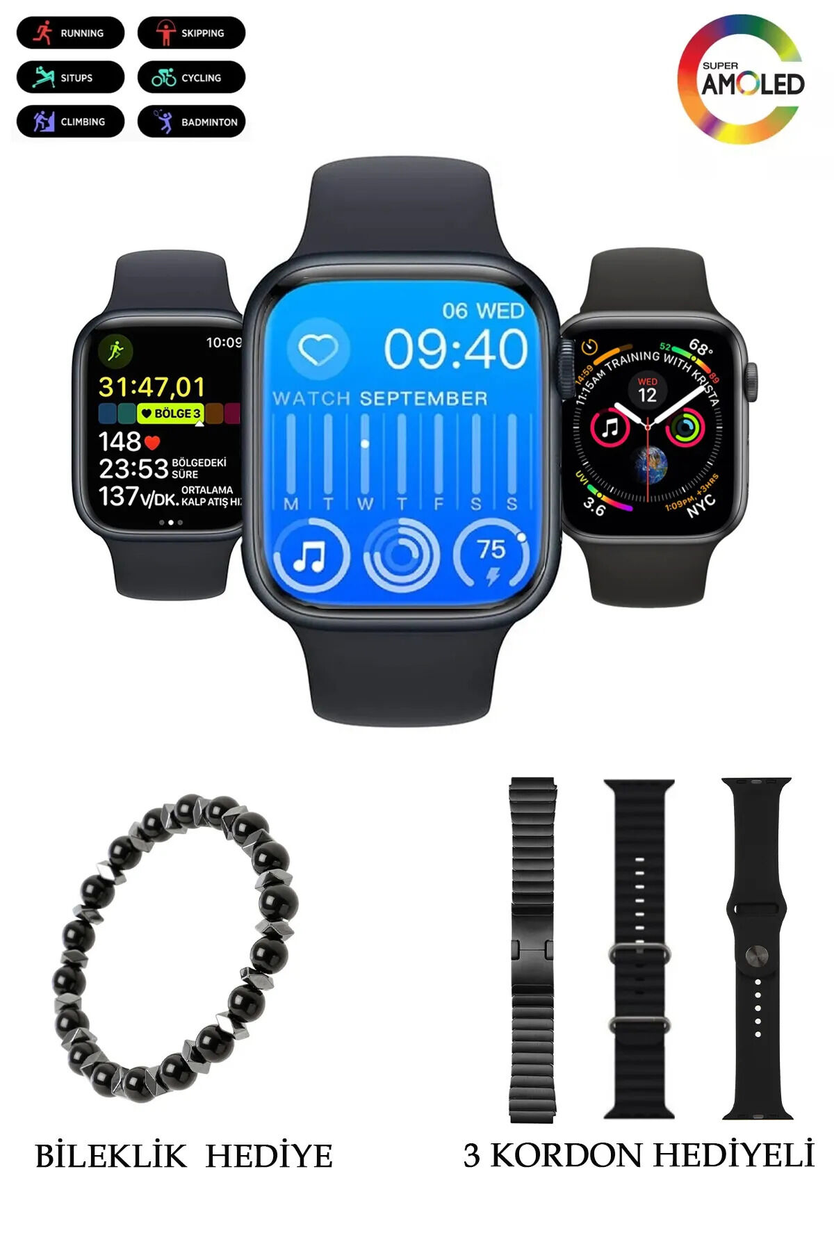 SW-9 Watch 9 Series Metal/Silikon Kordonlu GPS NFC Siri Chat GPT Destekli Amoled Ekran Akıllı Saat