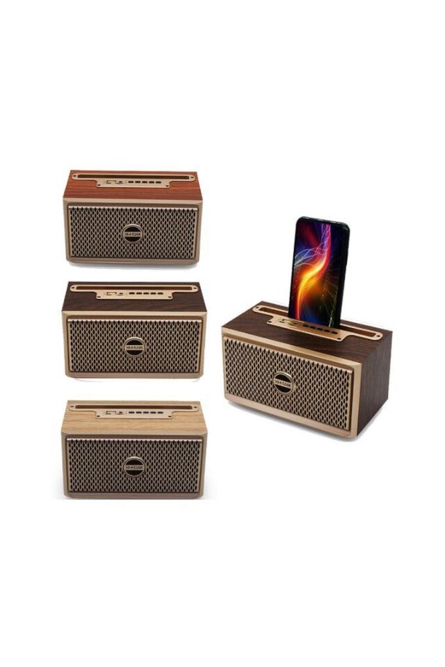 Ahşap 10W Telefon Standlı Süper Baslı Bluetooth Hoparlör