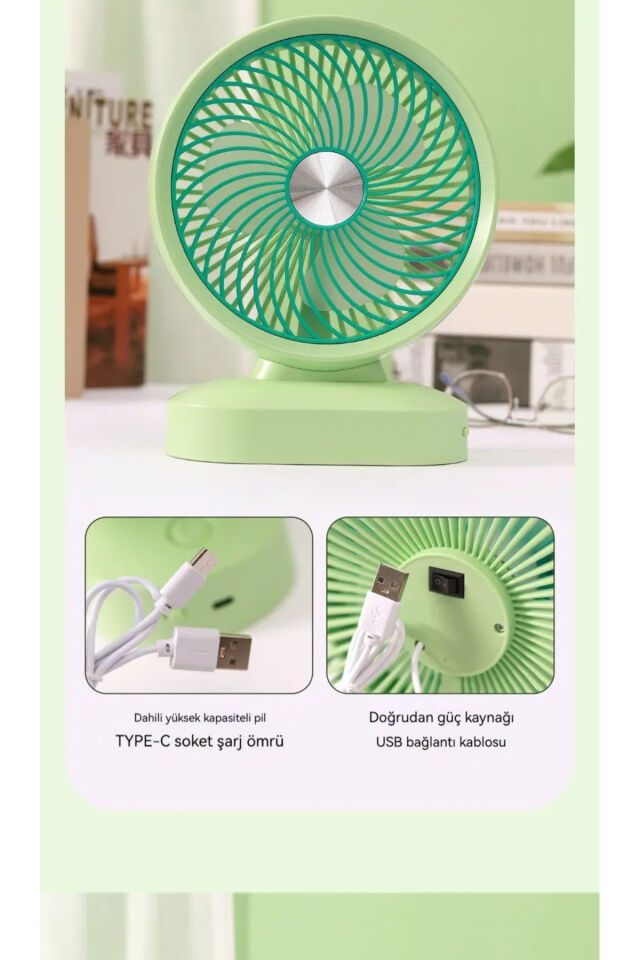 Masaüstü Fan Büyük Masaüstü 8 Inç USB Rüzgar 3 Kademeli Işıklı Sessiz Ofis Elektrikli Fan