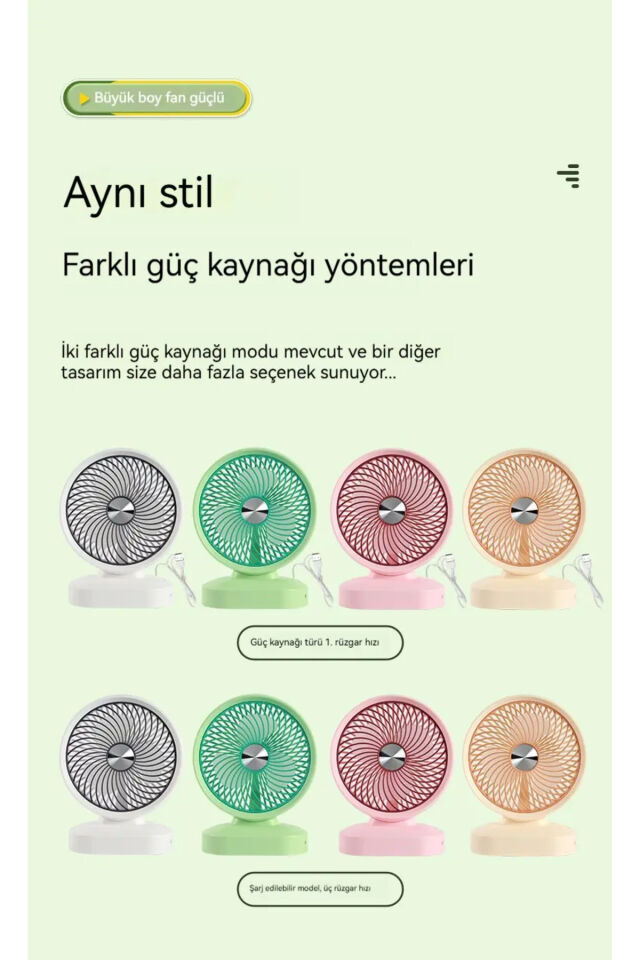 Masaüstü Fan Büyük Masaüstü 8 Inç USB Rüzgar 3 Kademeli Işıklı Sessiz Ofis Elektrikli Fan